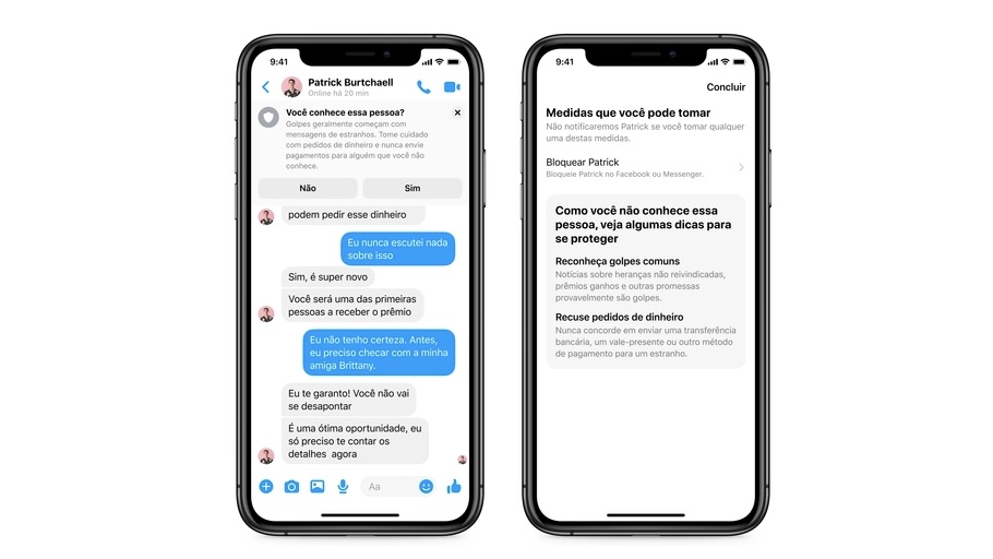 Avisos que aparecerão em conversas do Facebook Messenger