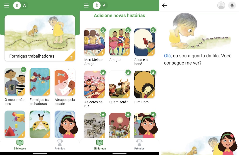 Capturas de tela do app Read Along, do Google