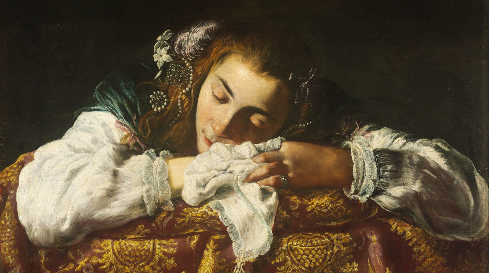 “Sleeping Girl” óleo sob tela, feito aproximadamente em 1620. Ilustração por Domenico Fetti