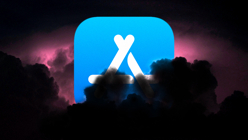 Logotipo da App Store, da Apple, em meio a uma fumaça negra