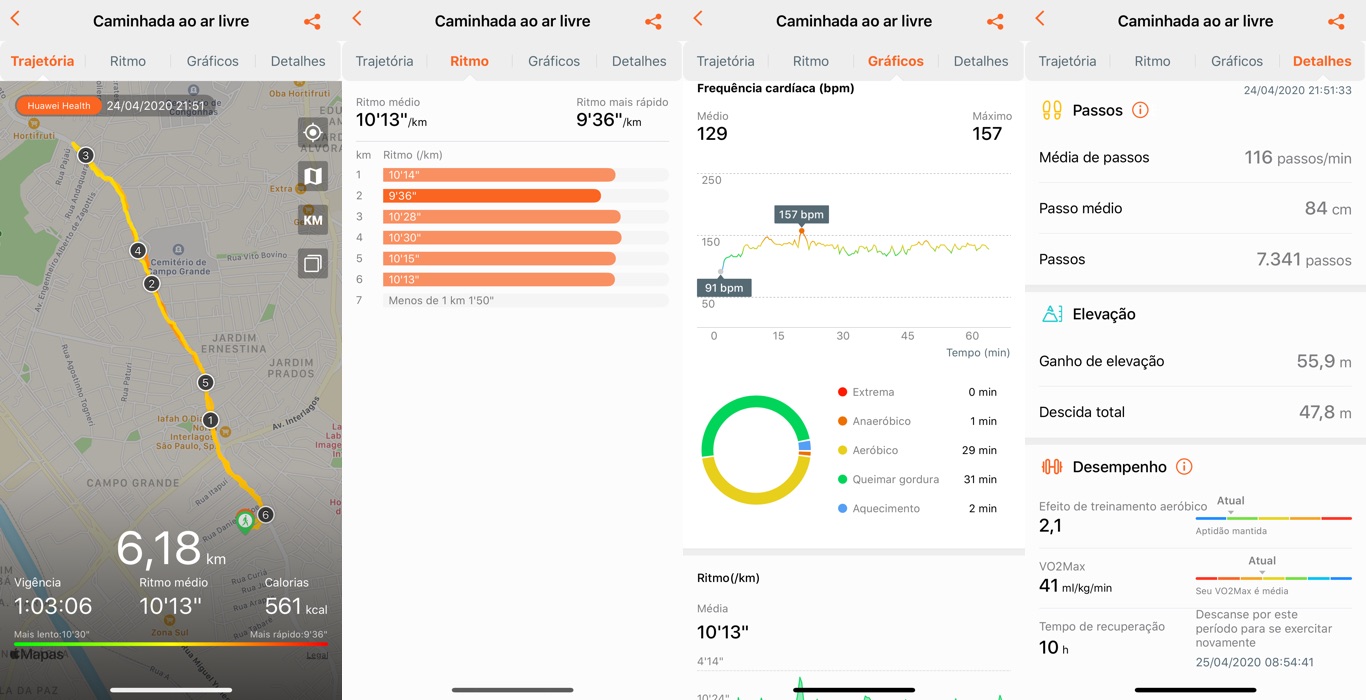 Capturas de tela do app Huawei Health