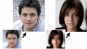 Imagem de demonstração da tecnologia que revelar rostos de fotos borradas com pixels