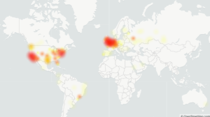Mapa mostra EUA e Europa com principais afetados de instabilidade do Cloudflare. Crédito: Downdetector