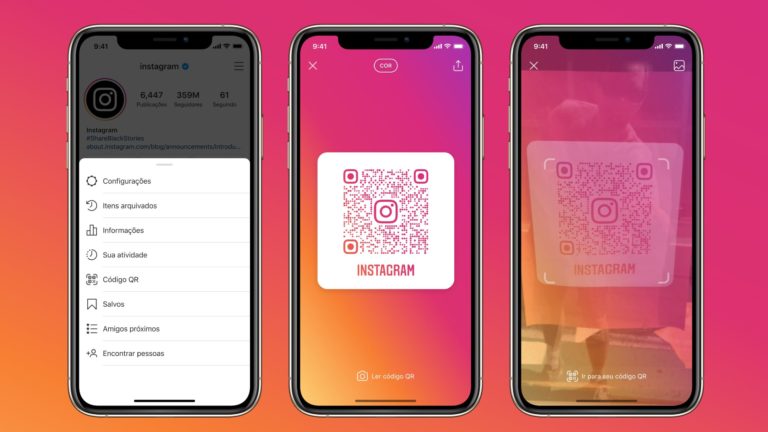 Capturas de tela da função QR Code do Instagram. Crédito: Instagram