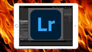 Logotipo do Adobe Lightroom com chamas ao redor. Crédito: Gizmodo/PxFuel (In-House Art)