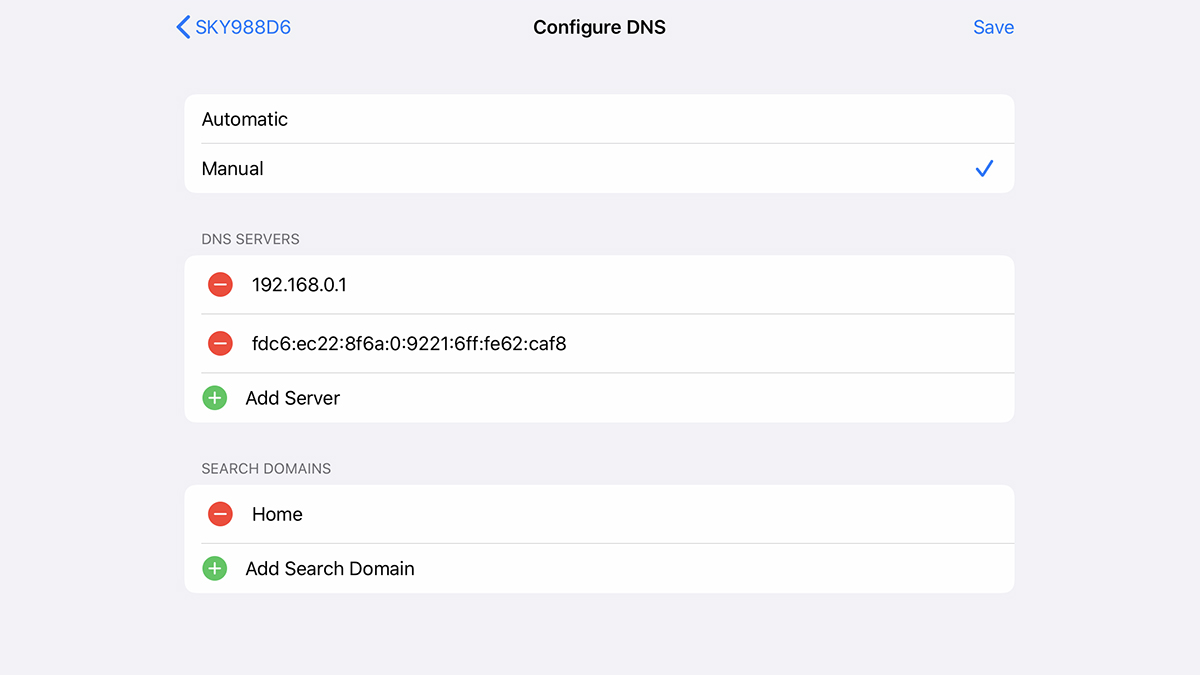 Configuração de DNS do iOS. Crédito: Captura de tela