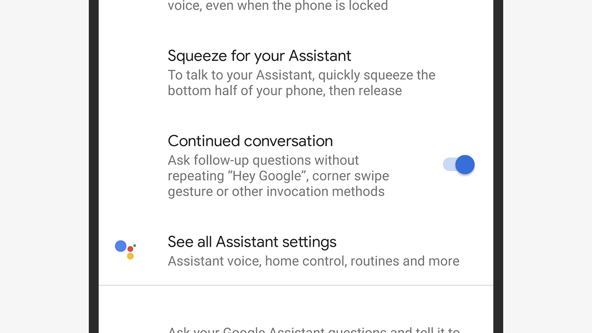 Conversa continuada no Google Assistente