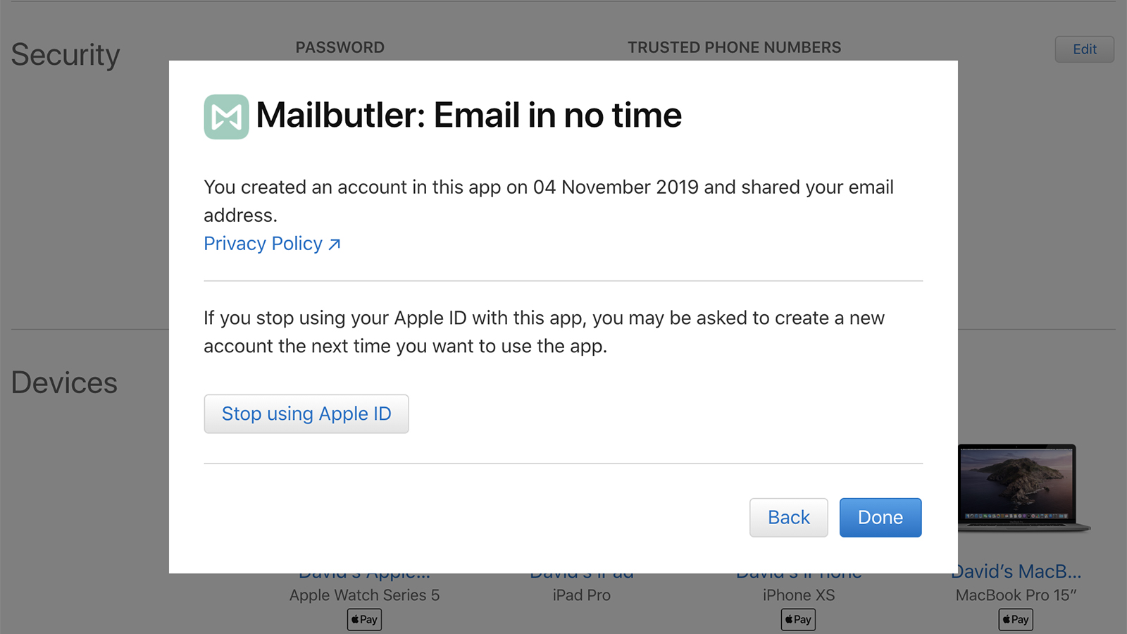 Recurso de login usando ID da Apple no serviço Mailbutler