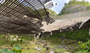 Observatório de Arecibo danificado em agosto de 2020. Imagem: UCF Today