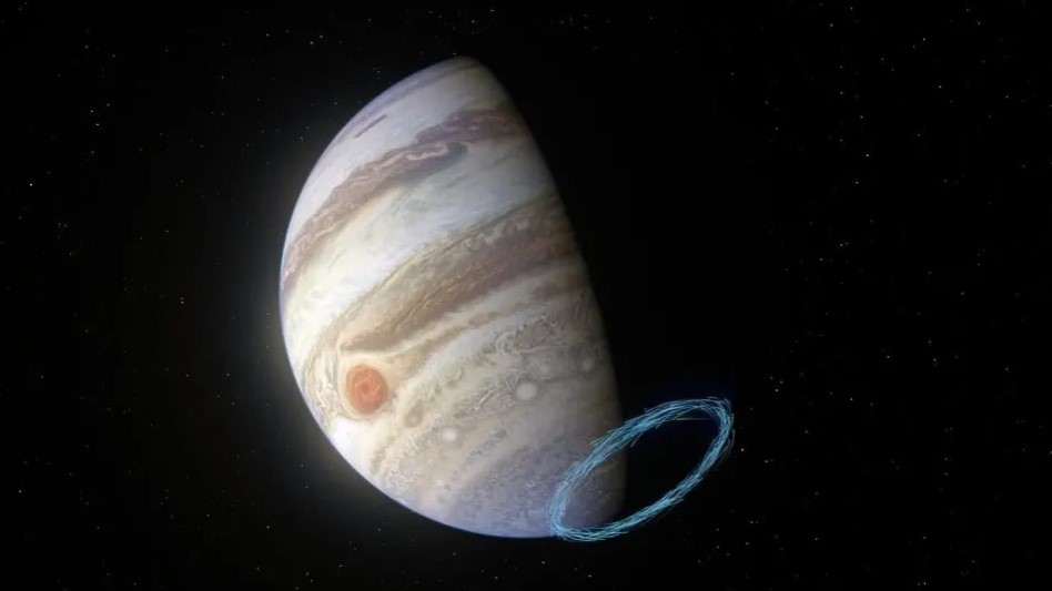 Representação de ventos estratosféricos próximos ao polo sul de Júpiter. Imagem: ESO.