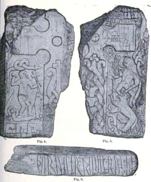 Thorwald's Cross, uma pedra rúnica fragmentada representando Odin sendo consumido