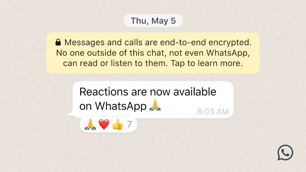 Novidade começa a chegar ao WhatsApp e permite reagir a mensagens com emojis.