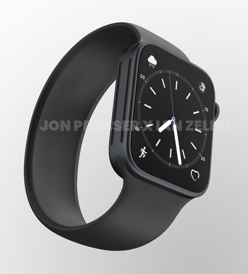 Renderização do potencial Apple Watch com tela plana.