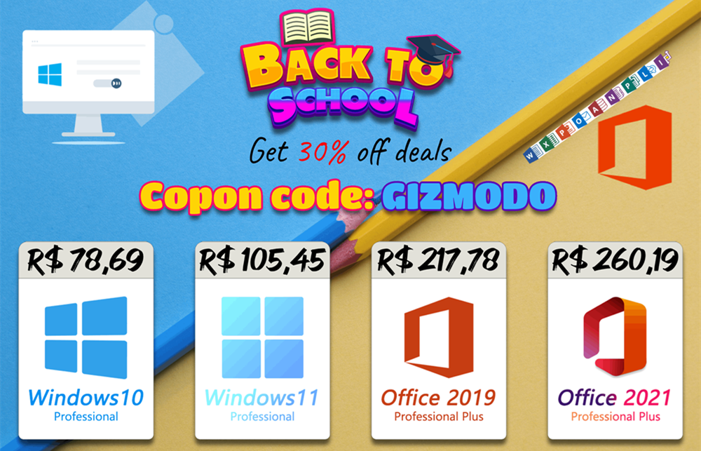 Ofertas antes da temporada escolar: Obtenha o Microsoft Windows 10 por R$64 e o Office por R$131!