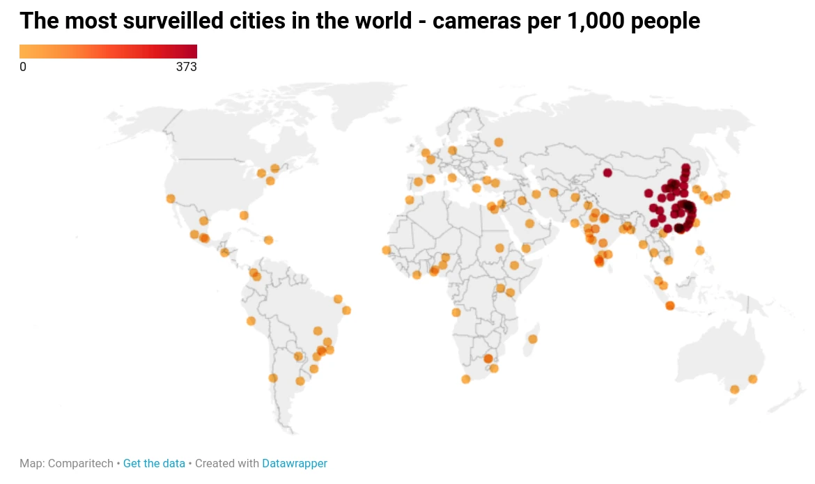 As cidades mais vigiadas por câmeras de vigilância no mundo.