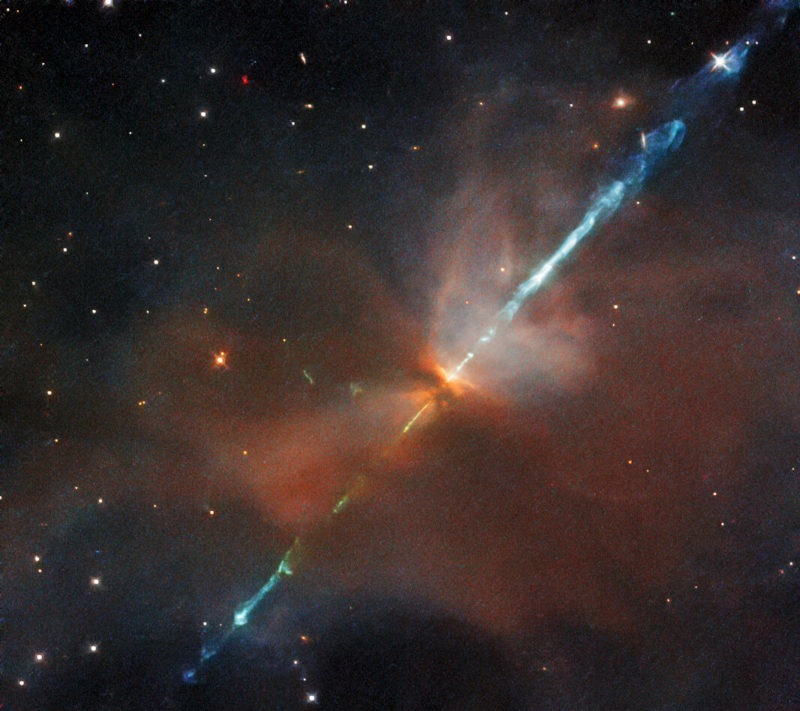 Jovem estrela cria um dos fenômenos mais raros do Universo, conhecido como um objeto "Herbig-Haro".