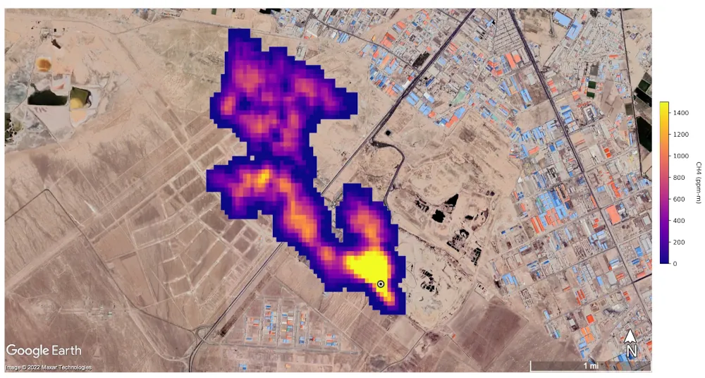 Pluma de metano ao sul de Teerã, Irã, com emissão de 8,5 kg por hora. Imagem: NASA/Divulgação