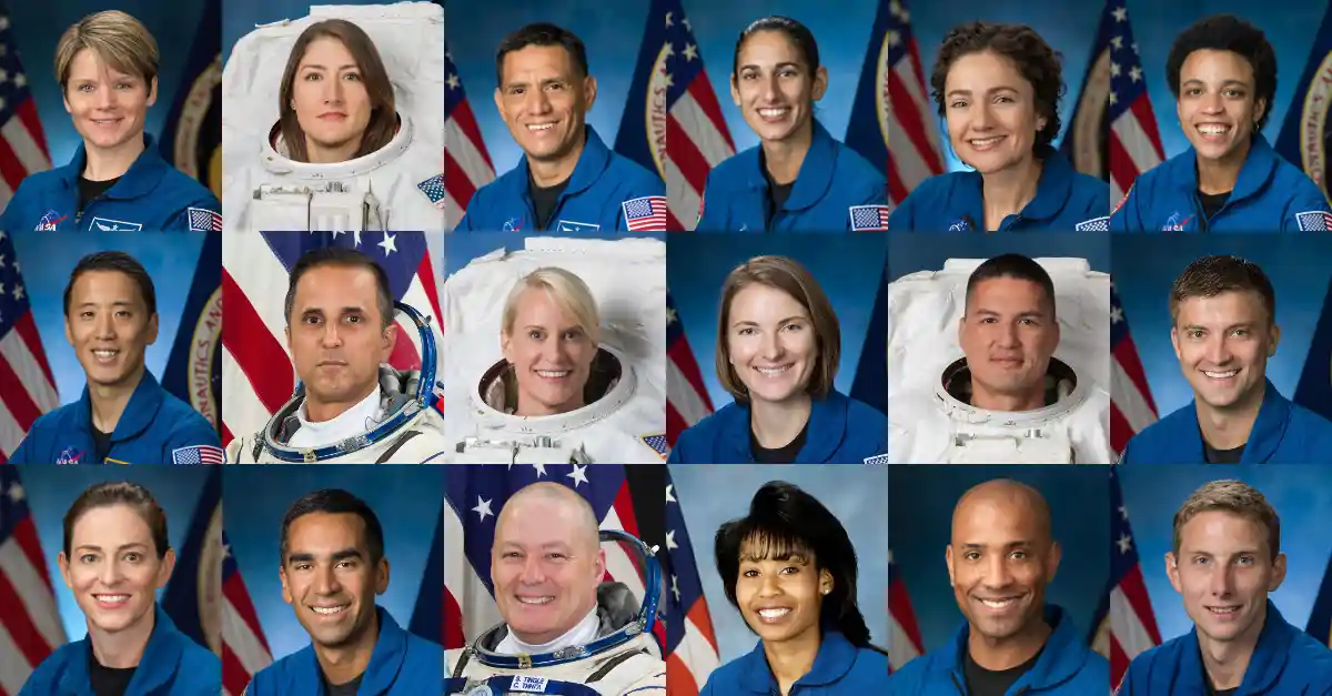 Montagem com os 18 astronautas da NASA que são elegíveis para as missões Artemis.