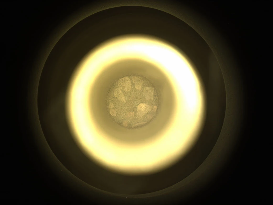 Uma das amostras do regolito marciano coletado pelo rover Perseverance. Imagem: NASA/Divulgação