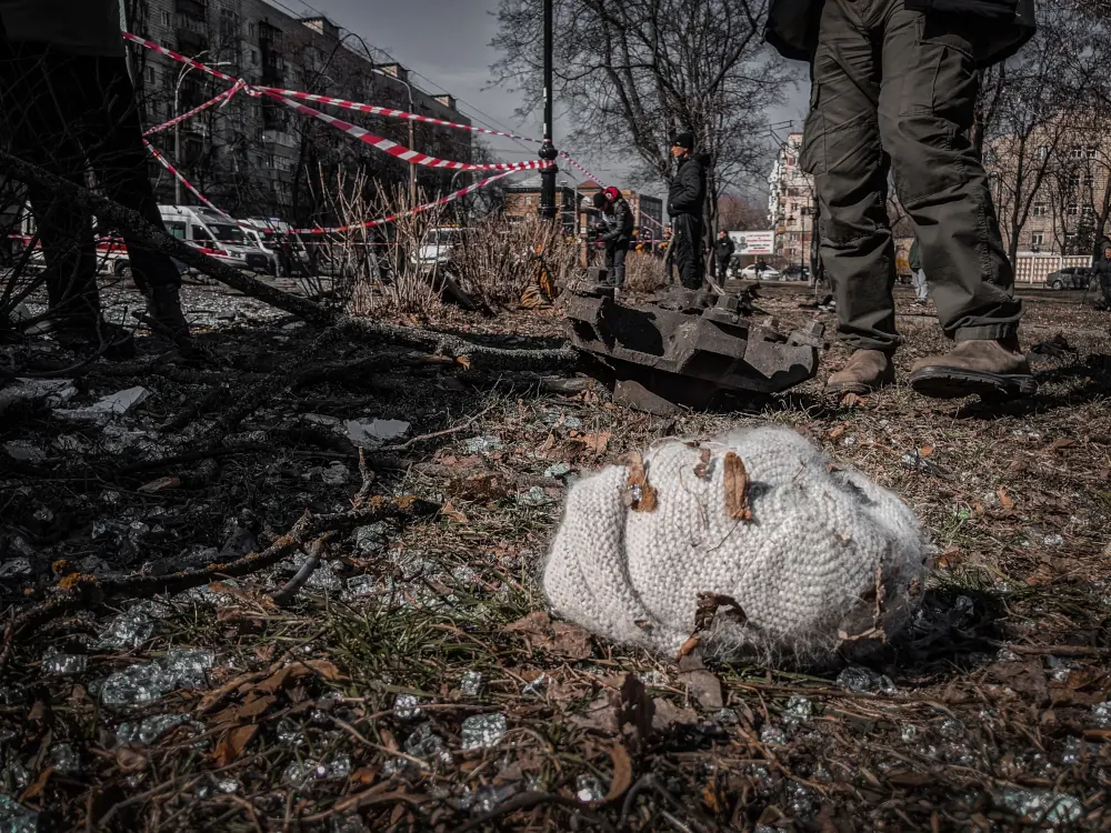 Vista da capital Kiev, após uma explosão causada por tropas russas. 
