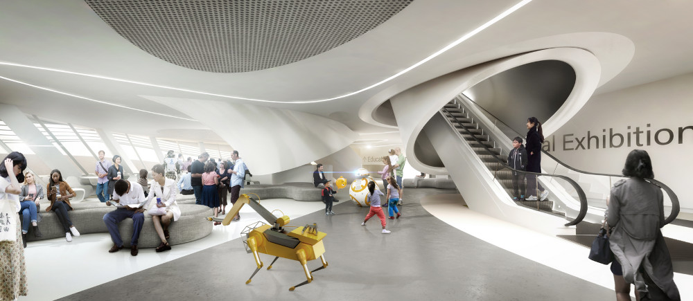 Concepção artística do interior do RAIM, o novo museu da Coreia dedicado à robótica e inteligência artificial. 