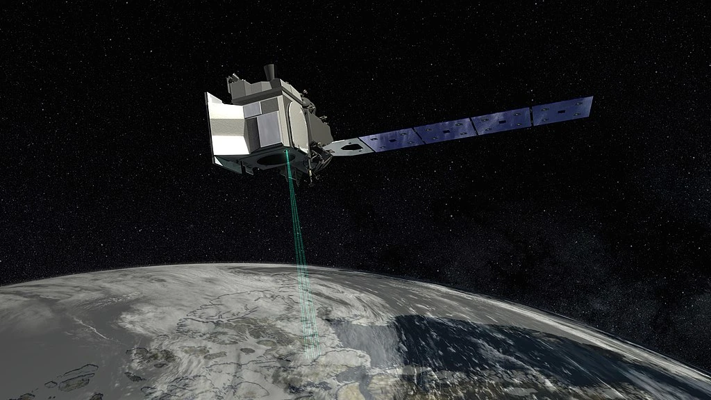 Concepção artística do ICESat-2 fazendo observações da Terra a partir do espaço. Imagem: NASA