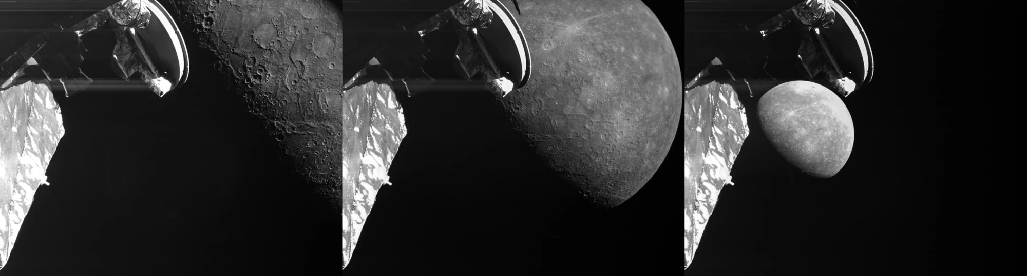 Sequência de fotos de Mercúrio durante terceiro sobrevôo por Mercúrio pela sonda da sonda BepiColombo, em 19 de junho de 2023. 
