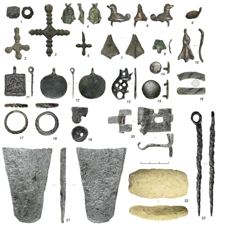 itens desenterrados no assentamento do século 12 na rússia