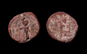 selo de chumbo do século 12 com figura de são jorge