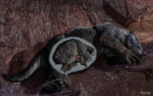 ilustração de preguiça gigante com feto na barriga