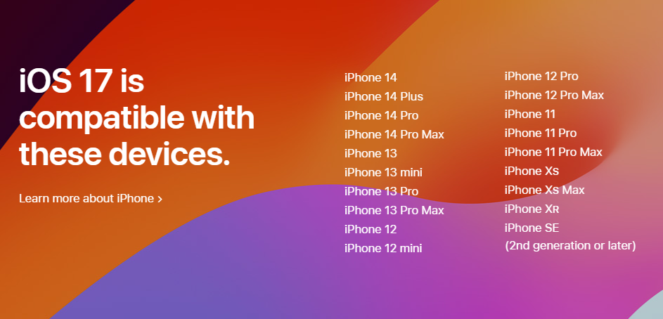 iPhones compatíveis com o iOS 17