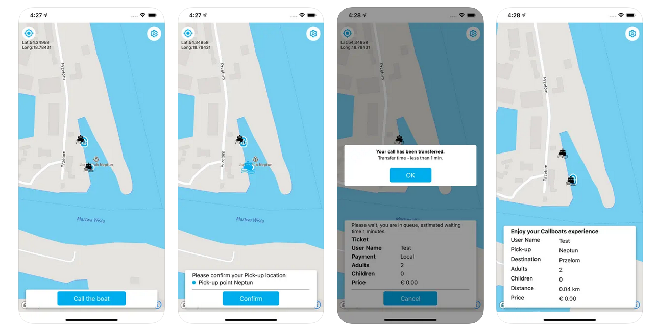 interface do app de táxi aquáticos