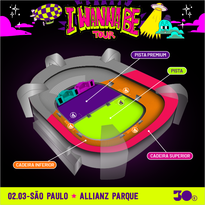 Mapa do I Wanna Be Tour no Allianz Parque 