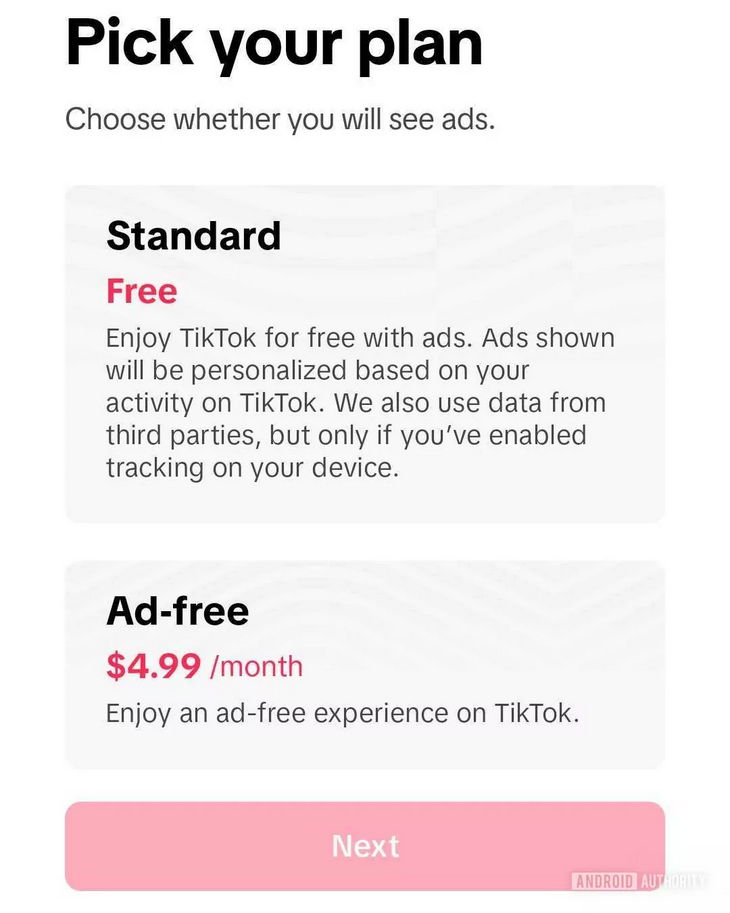 Screnshoot mostra opção de assinatura do TikTok sem anúncios