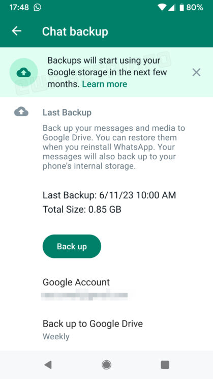WhatsApp alerta para fim do backup ilimitado (Imagem: Reprodução/WABetaInfo)
