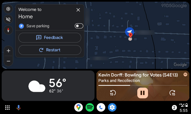 Google Maps para Android Auto ganha botão para guardar local de estacionamento (Imagem: Reprodução/9to5Google)