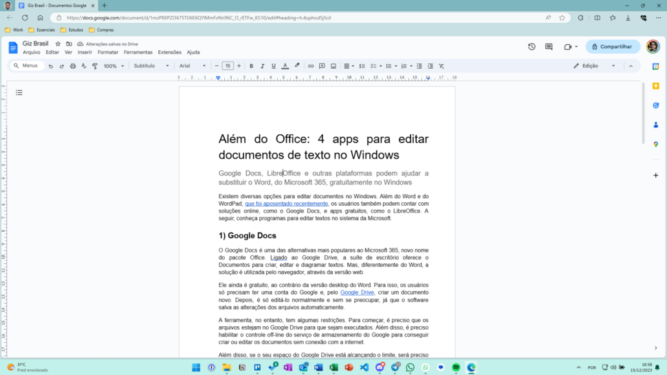 Google Docs (Imagem: Reprodução/Giz Brasil)