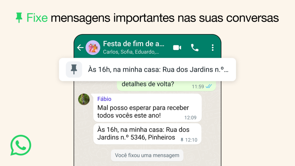 WhatsApp libera mensagens fixadas (Imagem: Divulgação/Meta)