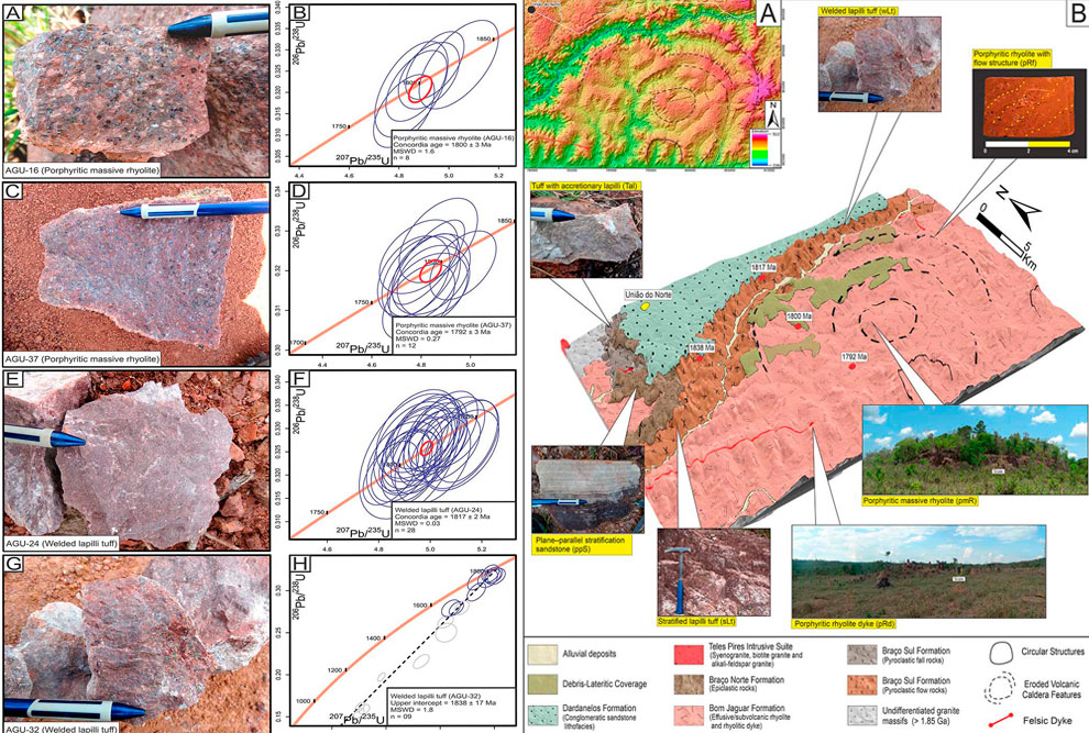 Amostra de rochas na Amazônia com características de eventos vulcânicos (riolitos, as lapilli tuffo, rochas piroclásticas). Foto: Unicamp/Reprodução