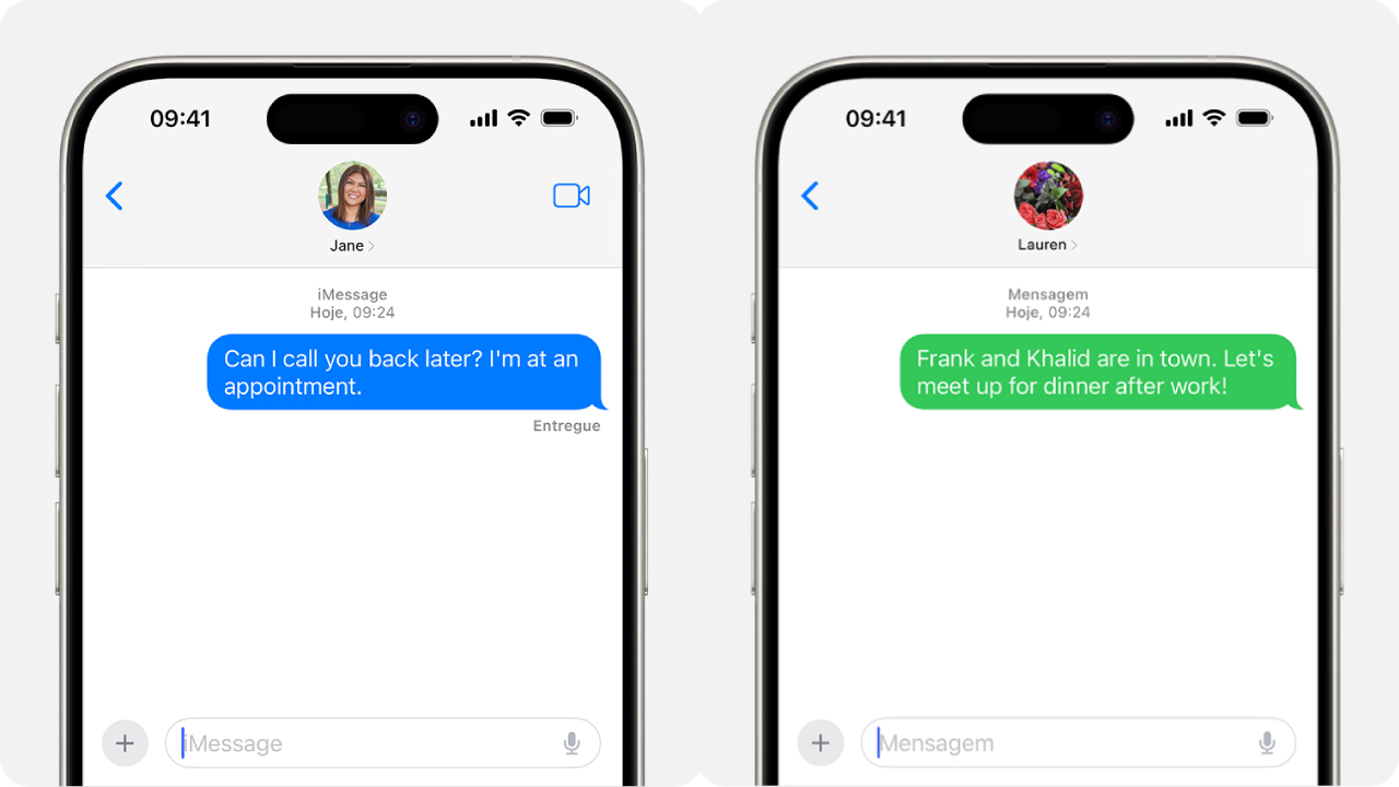 Mensagens trocadas por iMessage e SMS no iPhone