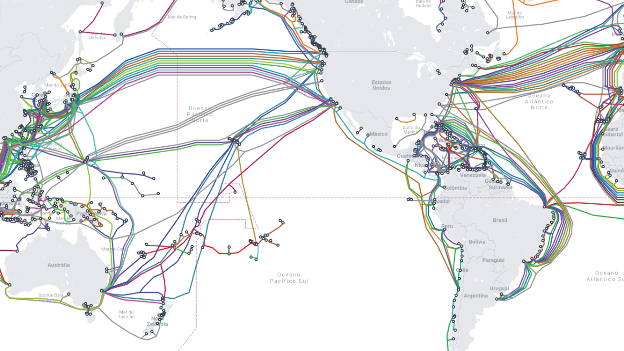Mapa de cabos submarinos da Telegeography