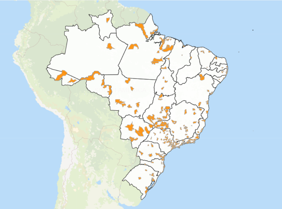 Mapa mostra 5G pelo Brasil.