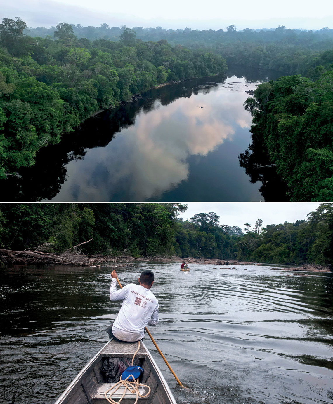  Navegar pelo rio Amapari requer a perícia dos proeiros (embaixo) para superar as corredeiras