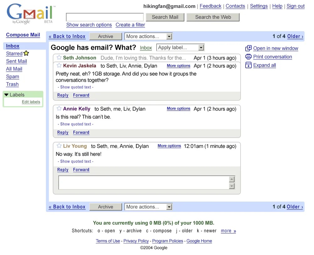 Layout do Gmail, 20 anos atrás