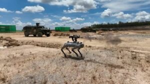 China divulga vídeo de cão robô armado comandando uma infantaria