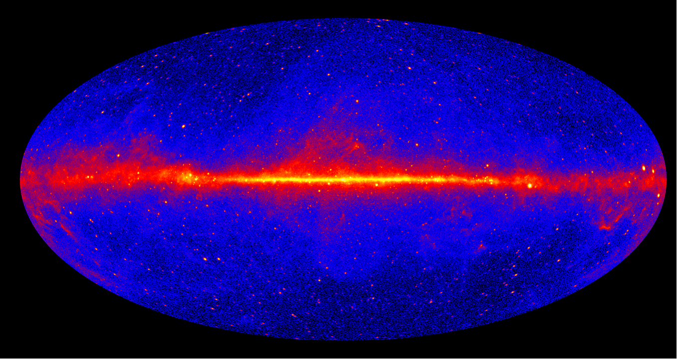 Mapa de raios gamas durante 12 anos de observações do Telescópio Fermi