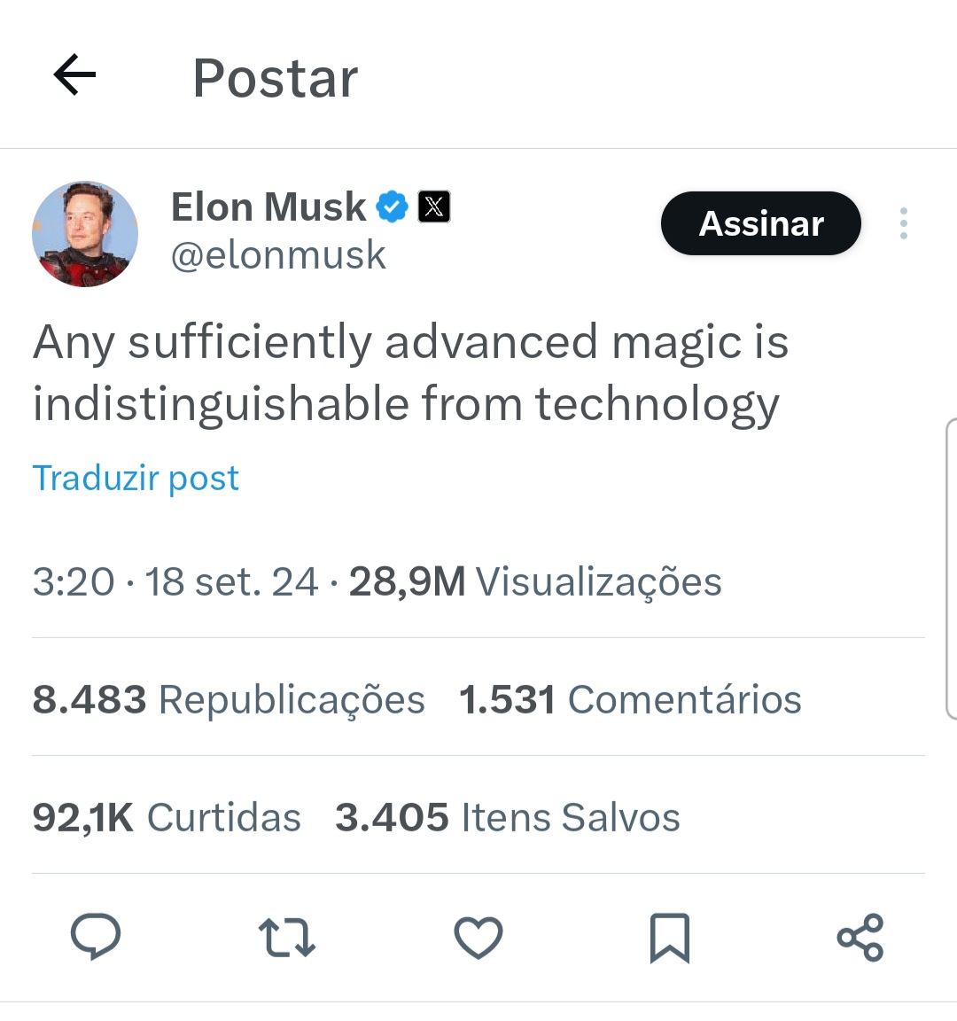 Tweet de Elon Musk provocando STF