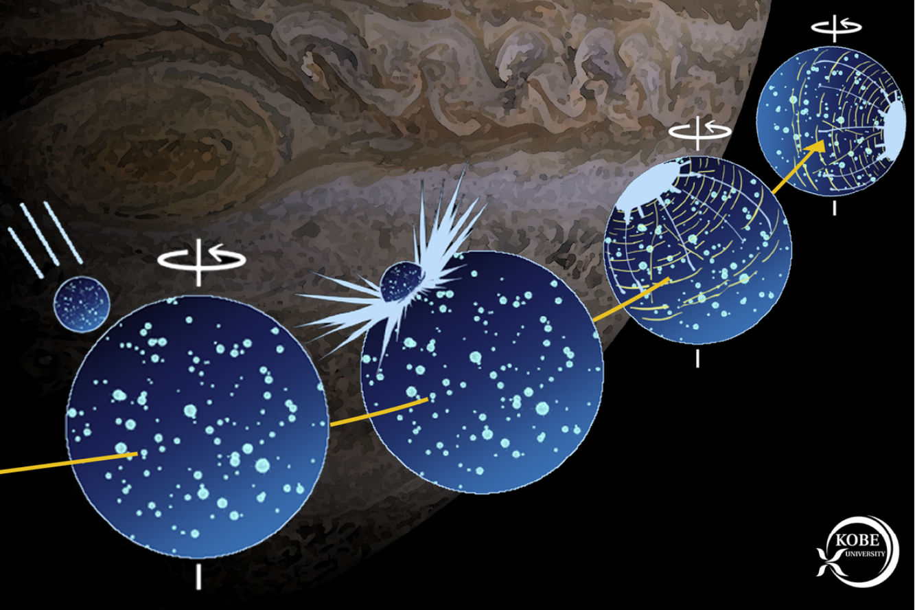 Imagem conceitual mostrando impacto de asteroide em lua de Júpiter