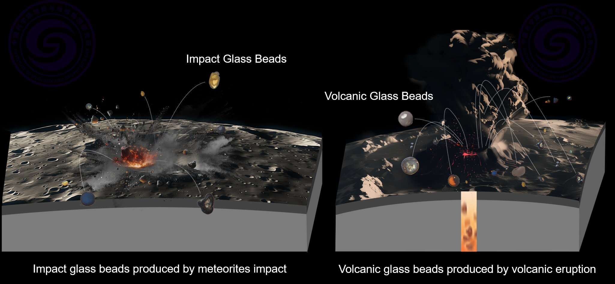 Imagem mostra atividade vulcânica produzindo grãos de vidro de vulcão na Lua