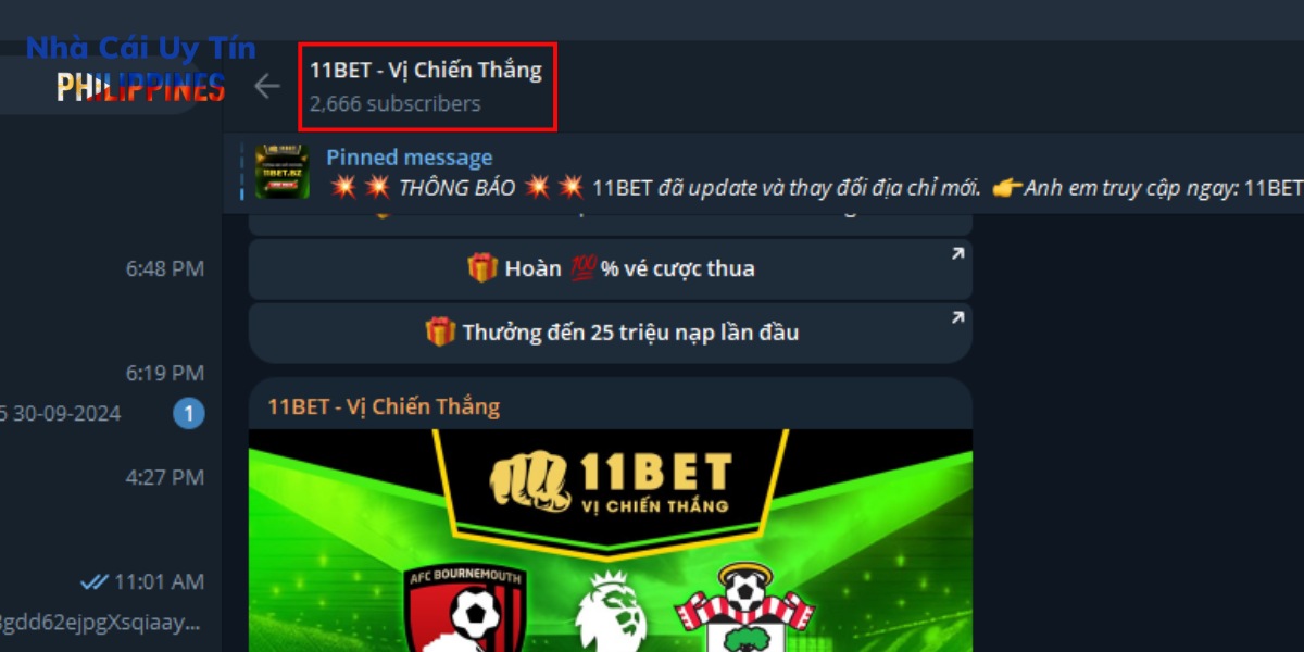 Kênh Telegram của 11bet